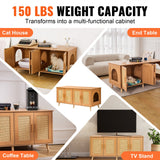 Cat litter box furniture cabinet with rattan doors – view 2