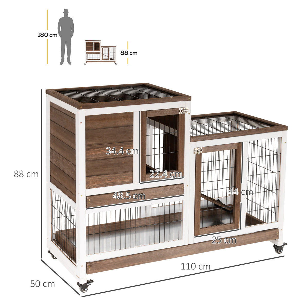 Two-tier fir rabbit hutch on wheels – view 2