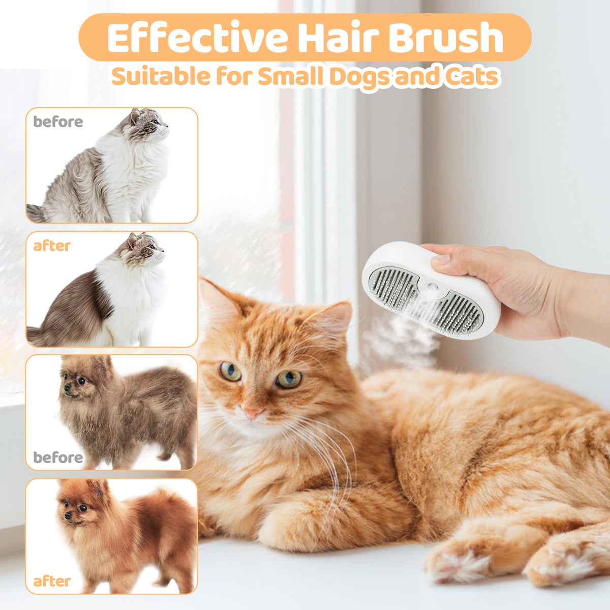 Self-cleaning cat steam grooming brush – view 6