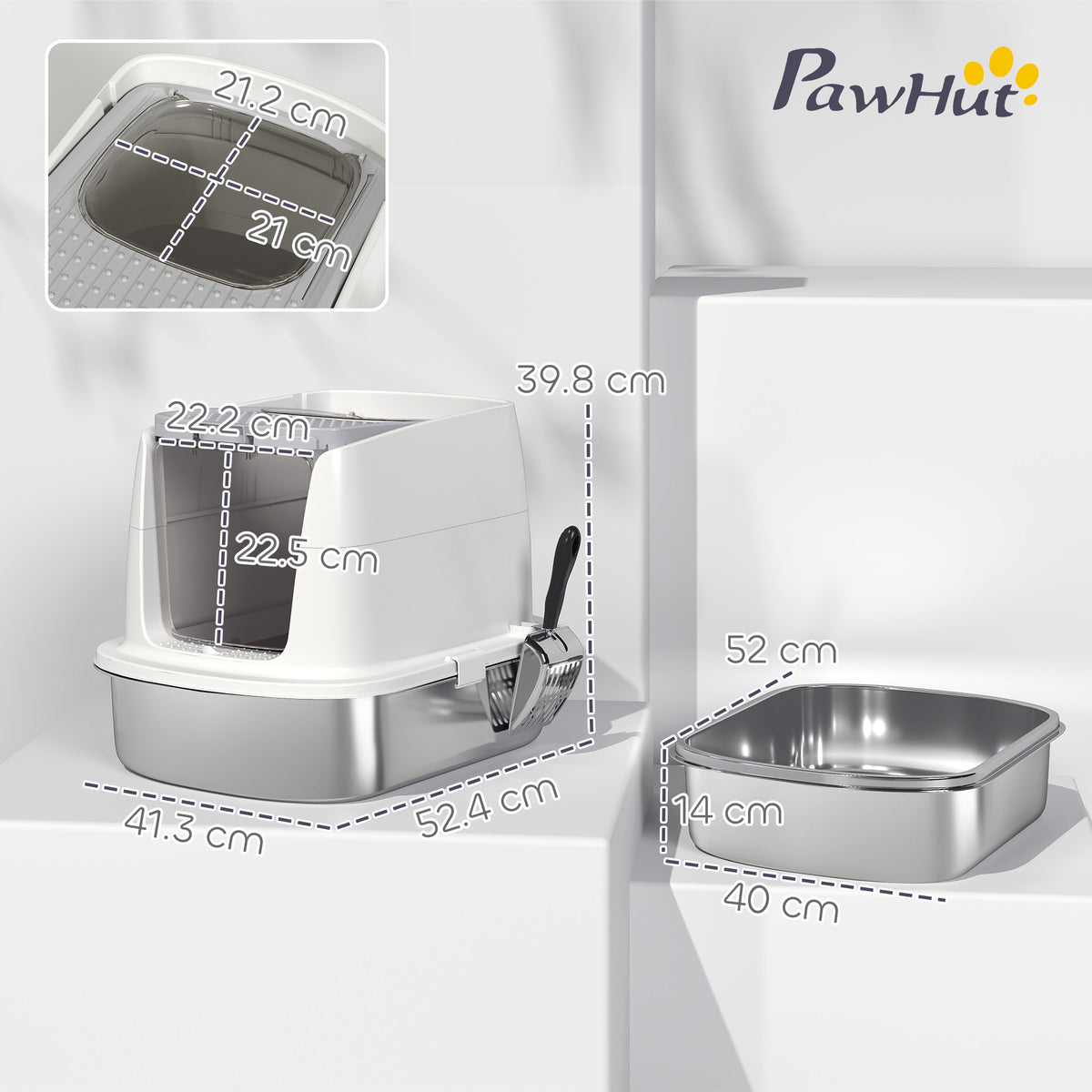 PawHut large stainless steel litter box – view 4