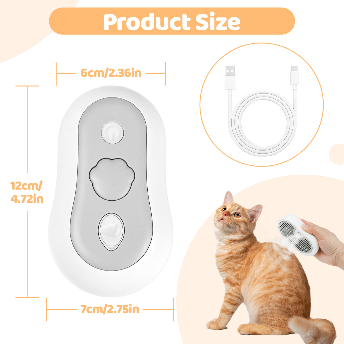Self-cleaning cat steam grooming brush – view 3