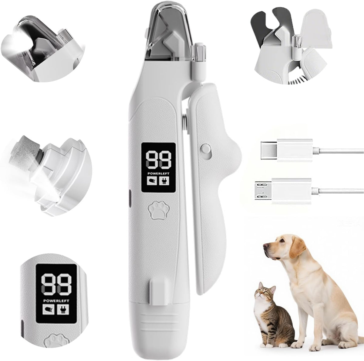 2-in-1 LED pet nail clipper and grinder
