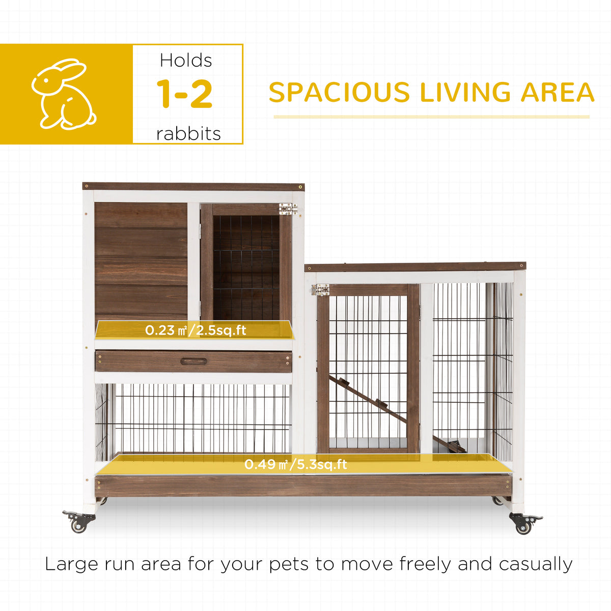 Two-tier fir rabbit hutch on wheels – view 5