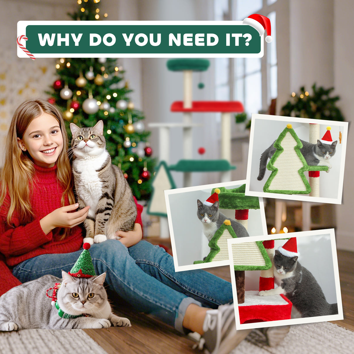 120cm festive green Christmas cat tree – view 3