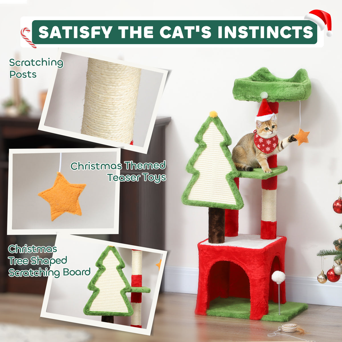 120cm festive green Christmas cat tree – view 4