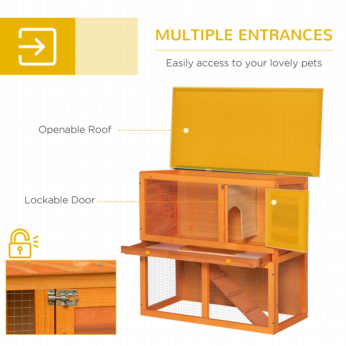 Two-tier wooden outdoor rabbit hutch – view 4