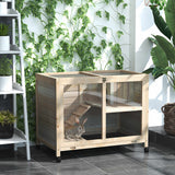 2-layer indoor wooden rabbit hutch with wheels – view 5