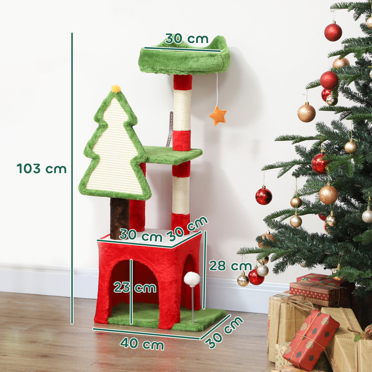 120cm festive green Christmas cat tree – view 8