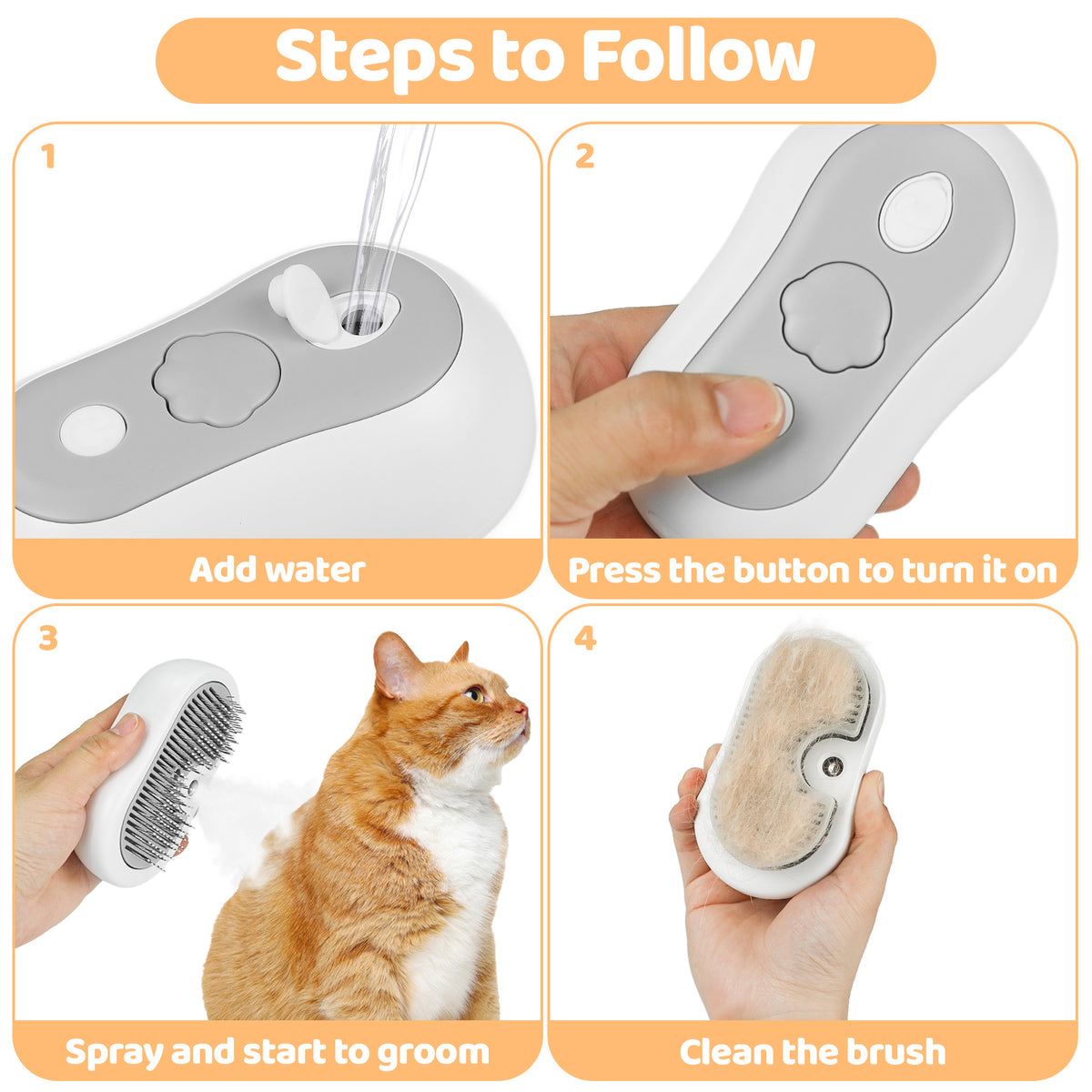 Self-cleaning cat steam grooming brush – view 5