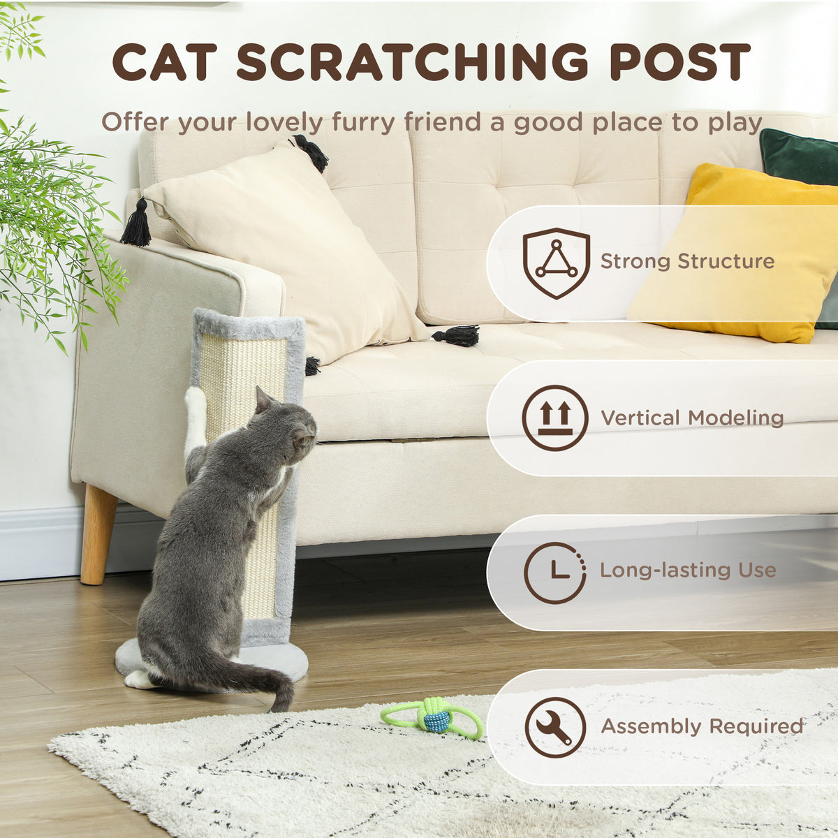 56cm corner sisal cat scratching post – view 2