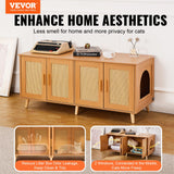 Cat litter box furniture cabinet with rattan doors – view 5