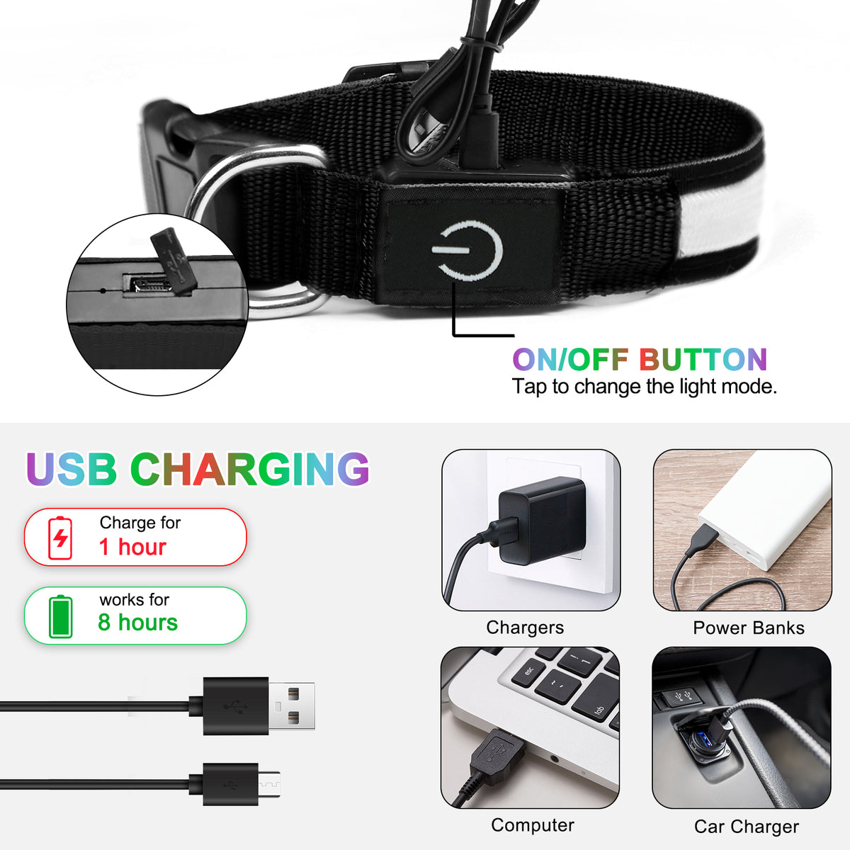 Rechargeable LED light-up dog collar – view 8