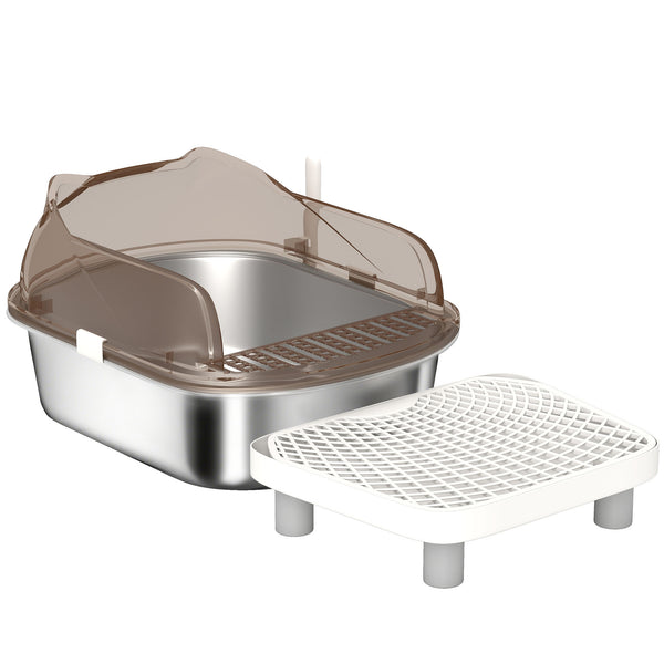 Enclosed cat litter box with lid and pedal