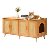 Cat litter box furniture cabinet with rattan doors