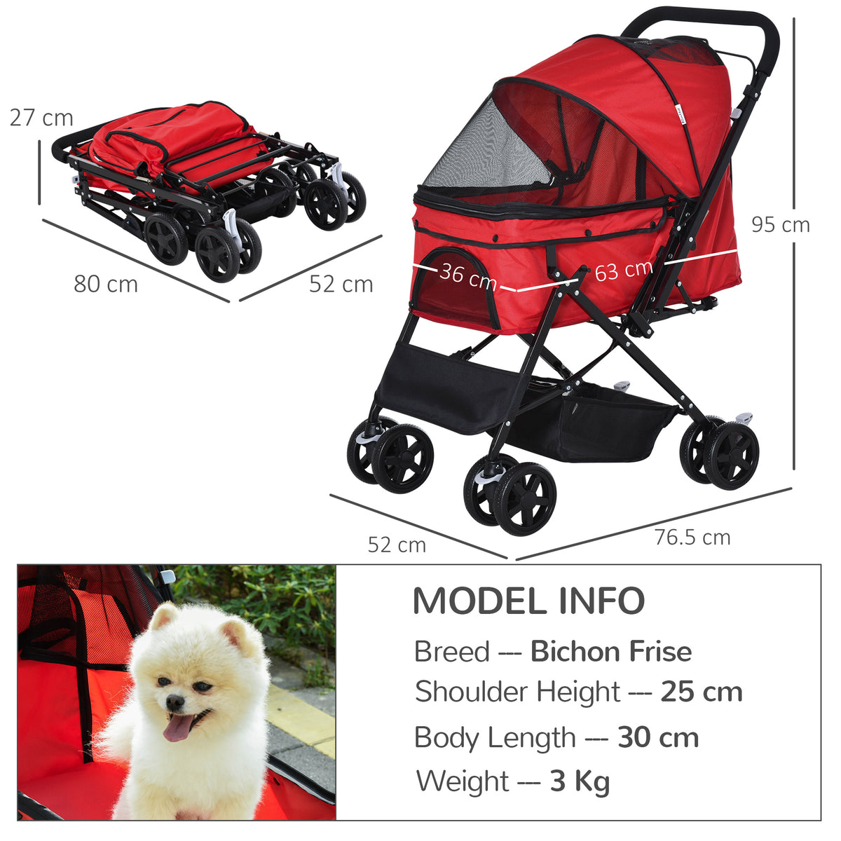 Foldable pet stroller pushchair – view 3