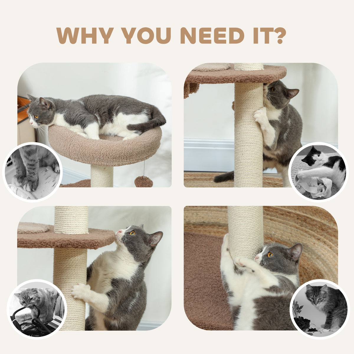 88cm indoor cat tree with sisal posts – view 2