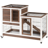Two-tier fir rabbit hutch on wheels