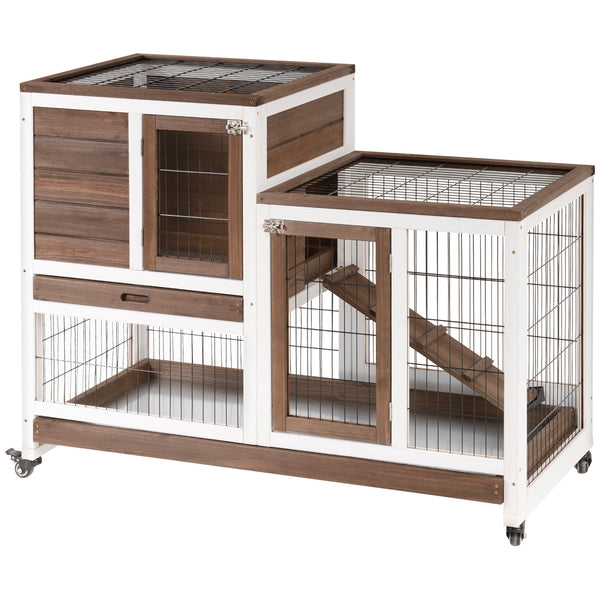 Two-tier fir rabbit hutch on wheels
