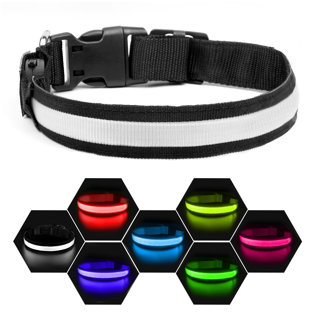 Rechargeable LED light-up dog collar