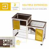 Two-tier fir rabbit hutch on wheels – view 3