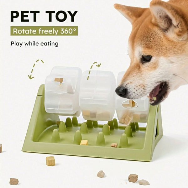 Rotating puzzle slow feeder dog bowl