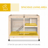 2-layer indoor wooden rabbit hutch with wheels – view 2
