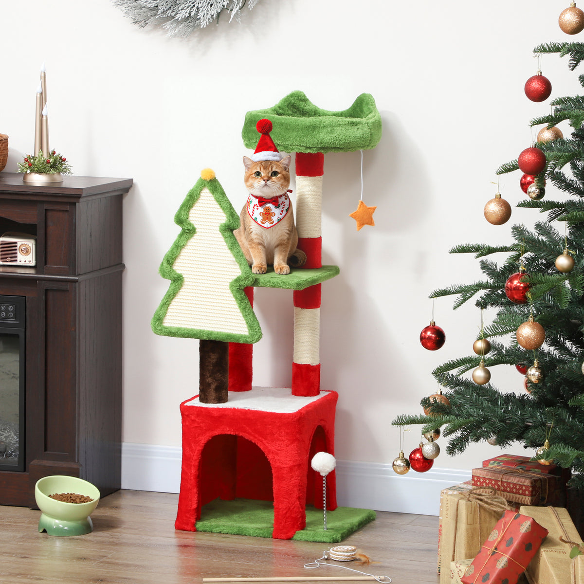 120cm festive green Christmas cat tree – view 10