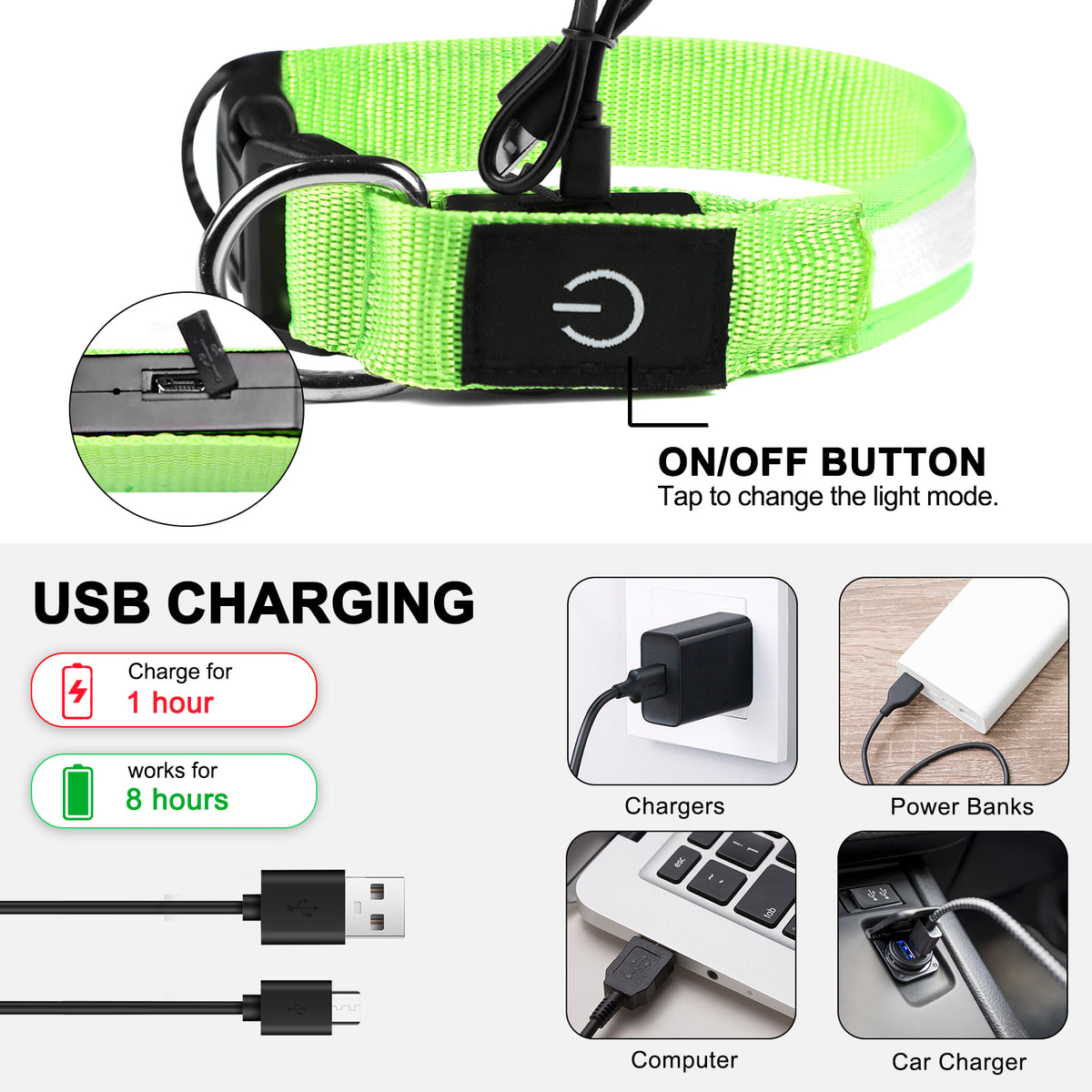 Rechargeable LED light-up dog collar – view 3