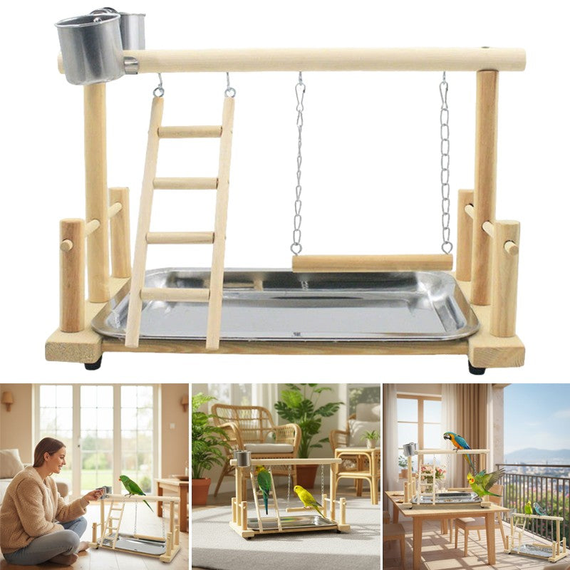 Solid wood parrot playstand perch gym – view 6