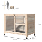 2-layer indoor wooden rabbit hutch with wheels – view 3