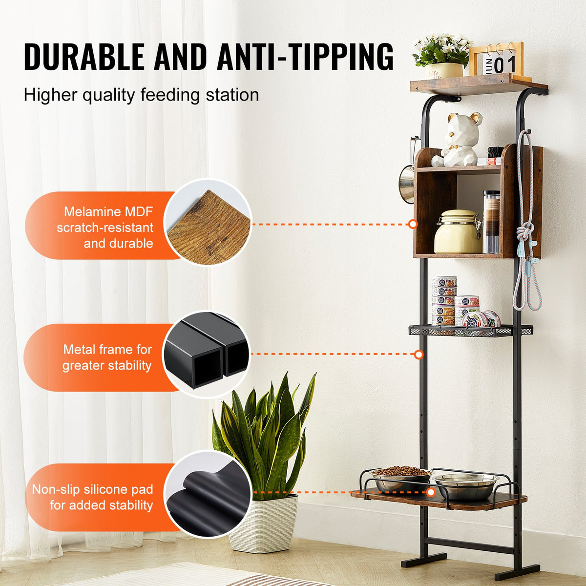 Raised pet feeding station with storage drawer – view 3