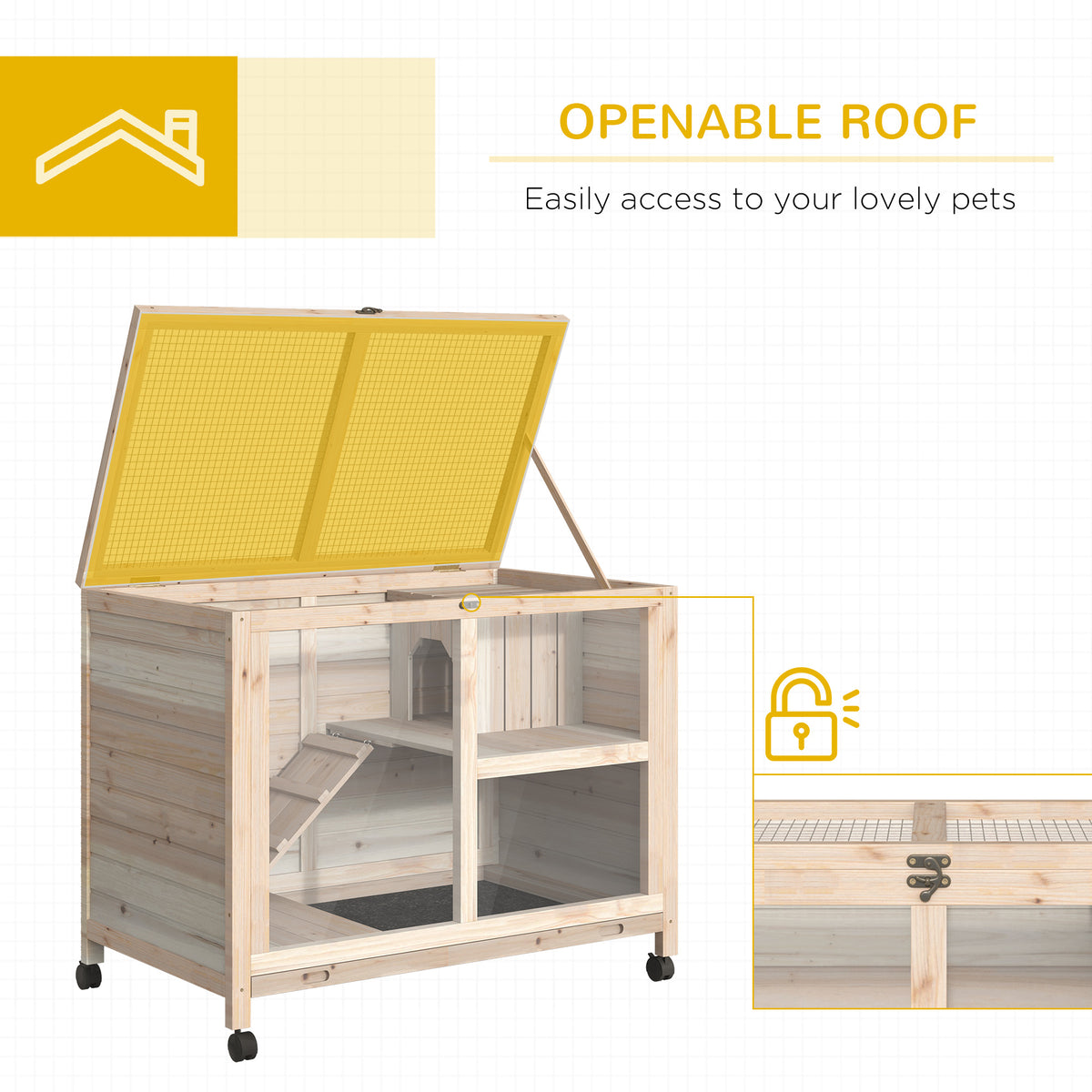 2-layer indoor wooden rabbit hutch with wheels – view 4