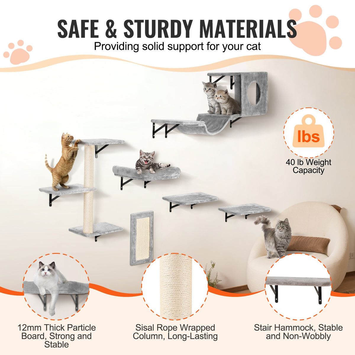 6-piece wall-mounted cat shelf set – view 6