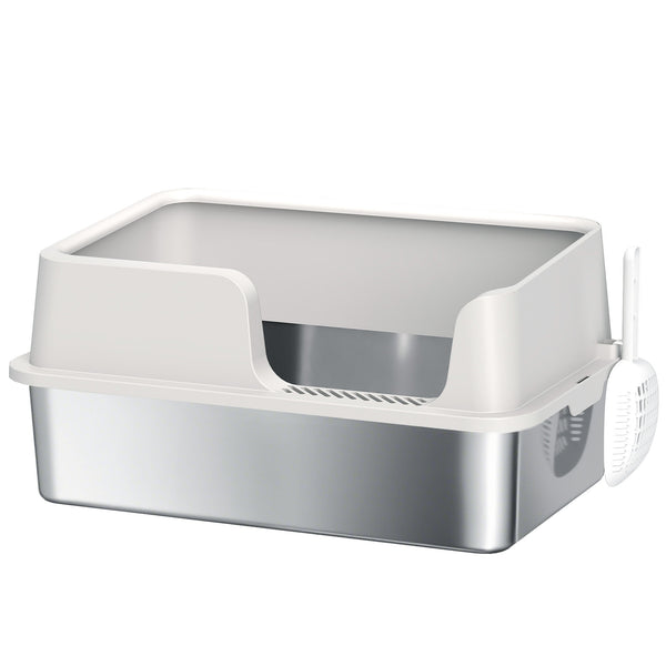 Stainless steel cat litter box with detachable rim