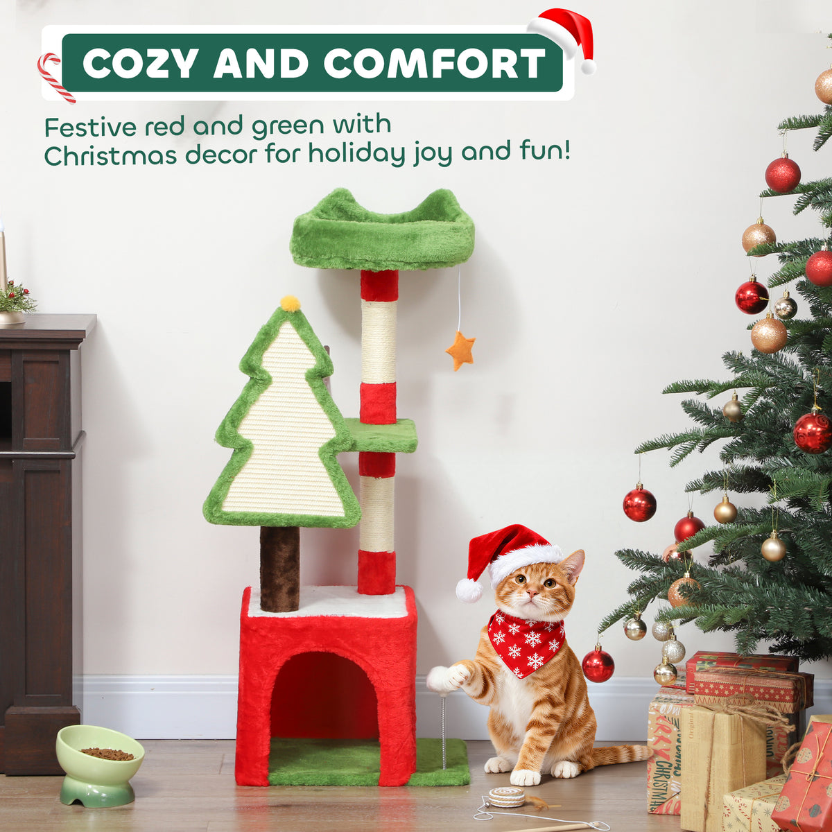 120cm festive green Christmas cat tree – view 7