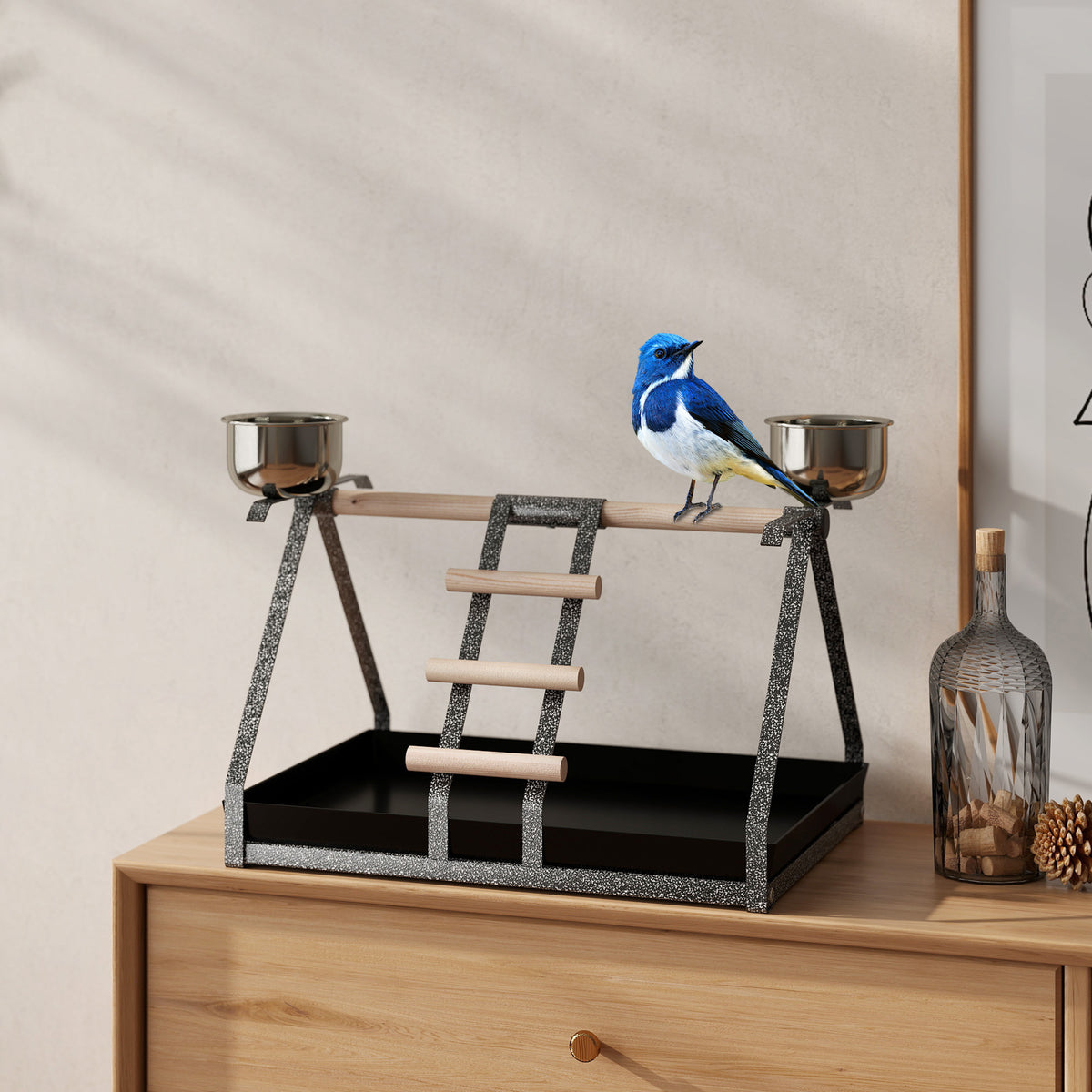 PawHut wooden parrot perch stand – view 2