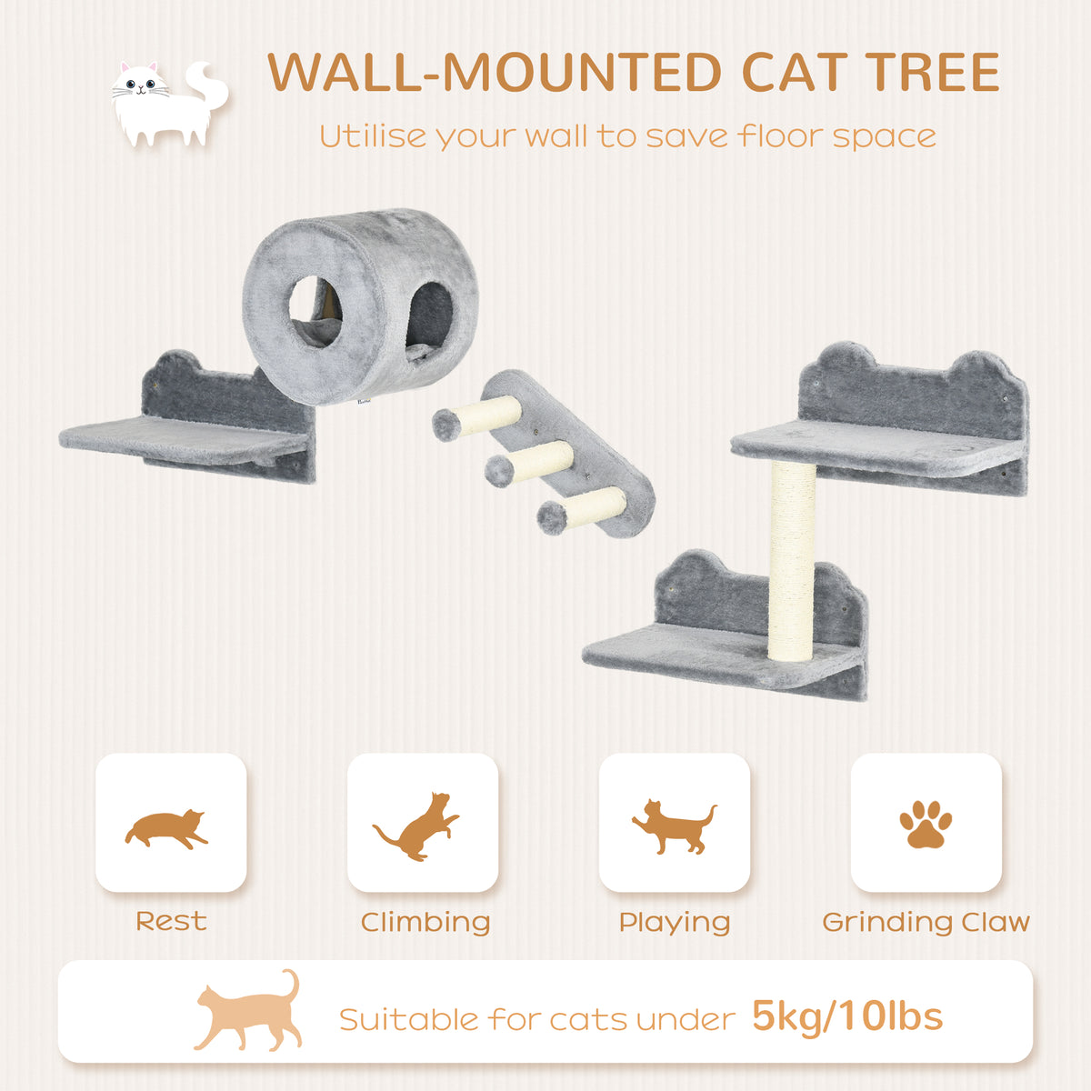 4-piece wall-mounted cat tree – view 2