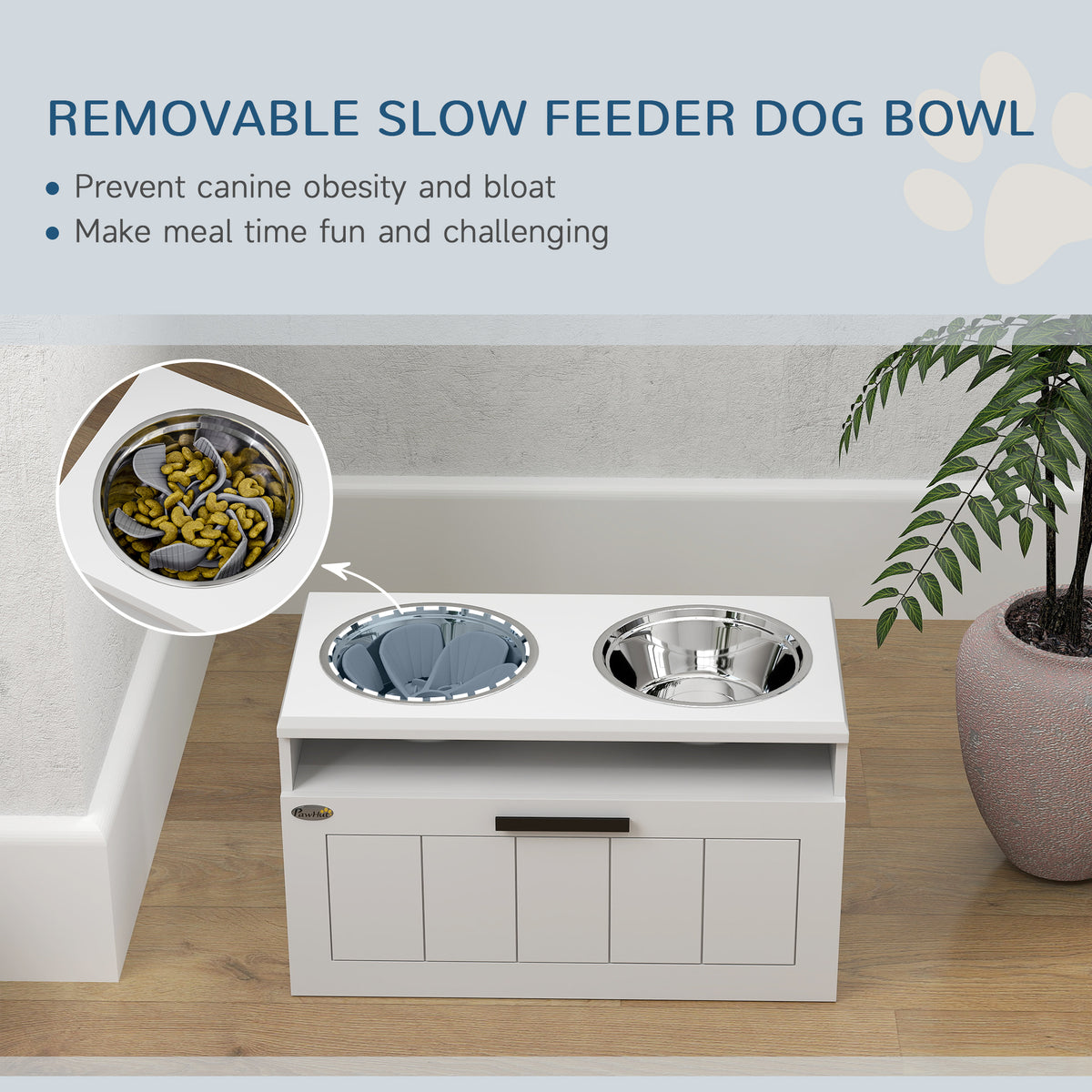 PawHut raised slow-feed dog bowl station – view 4