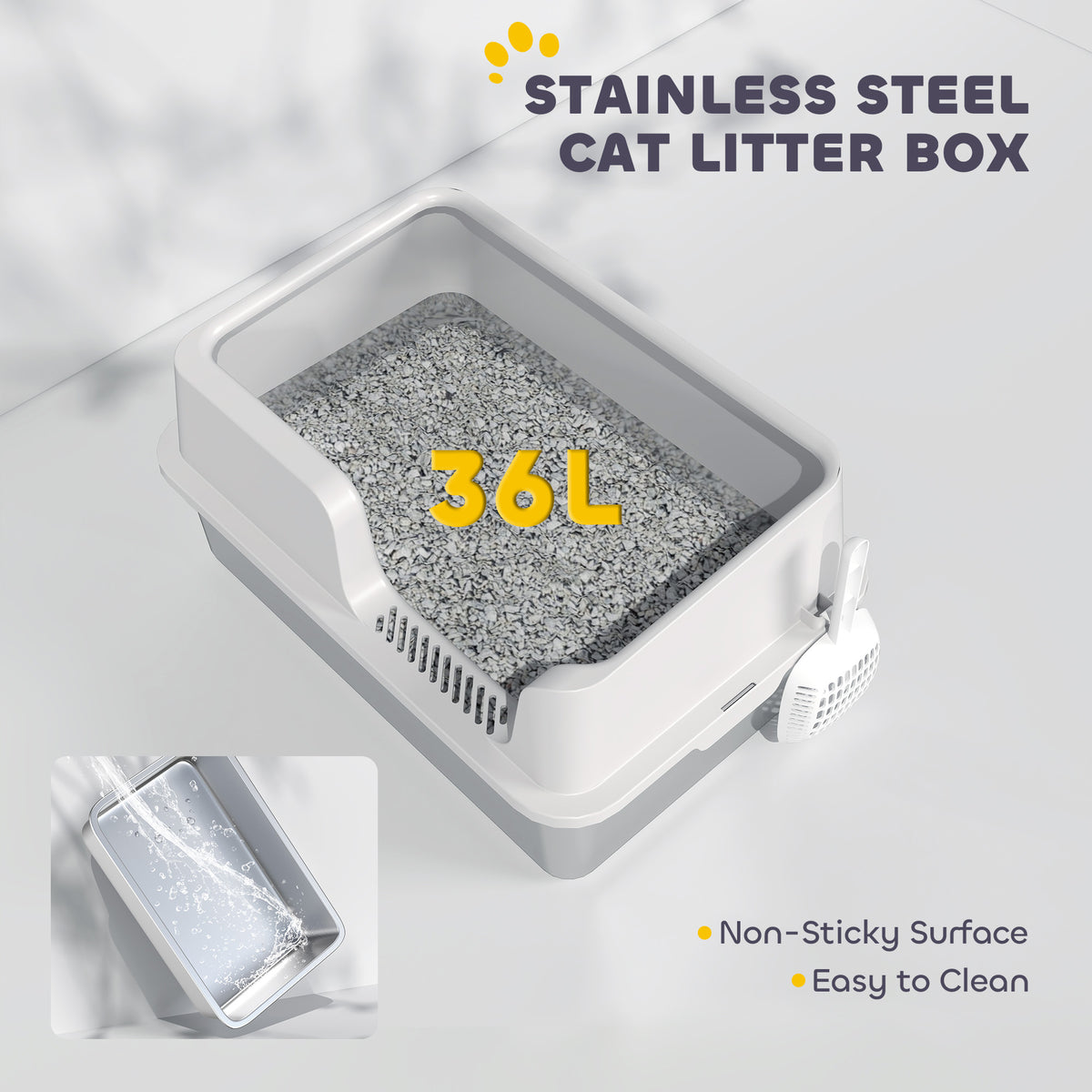 Stainless steel cat litter box with detachable rim – view 2