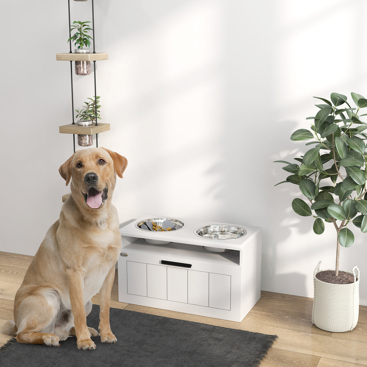PawHut raised slow-feed dog bowl station – view 2