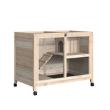 2-layer indoor wooden rabbit hutch with wheels