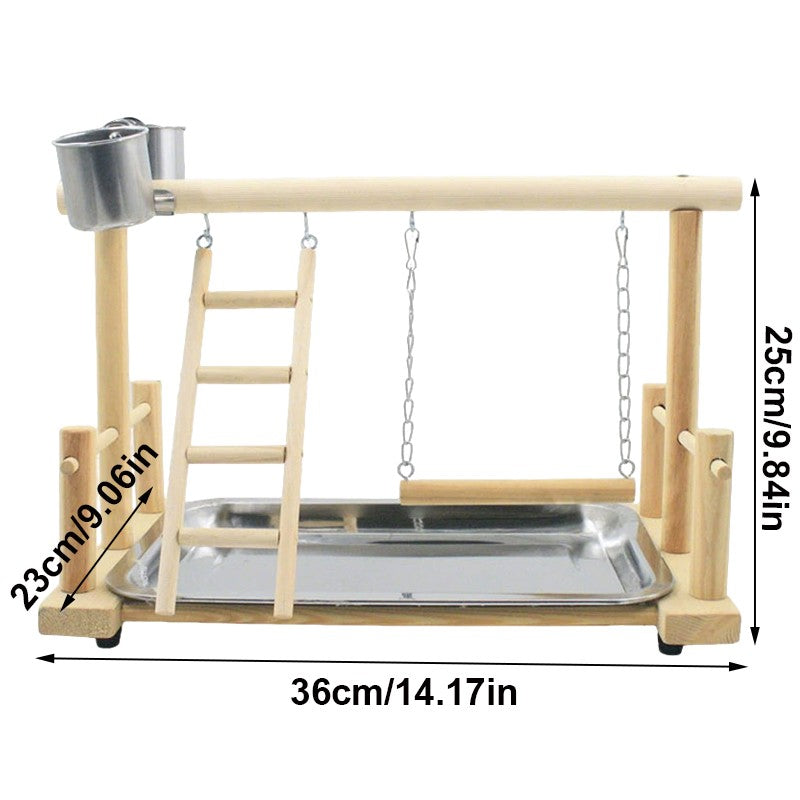 Solid wood parrot playstand perch gym – view 2