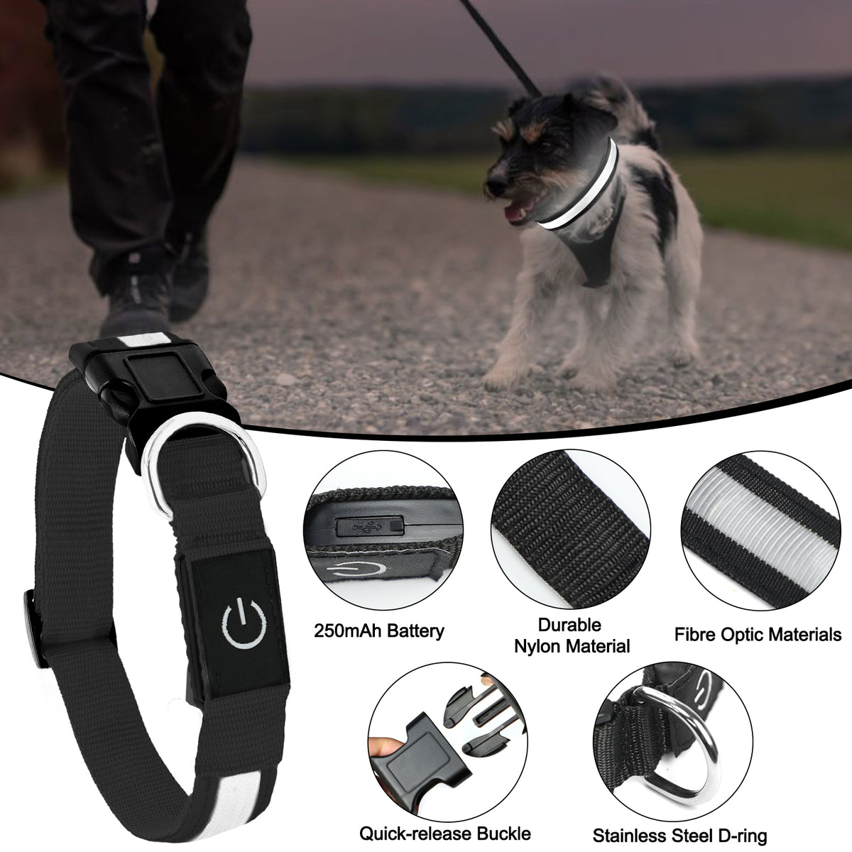 Rechargeable LED light-up dog collar – view 7